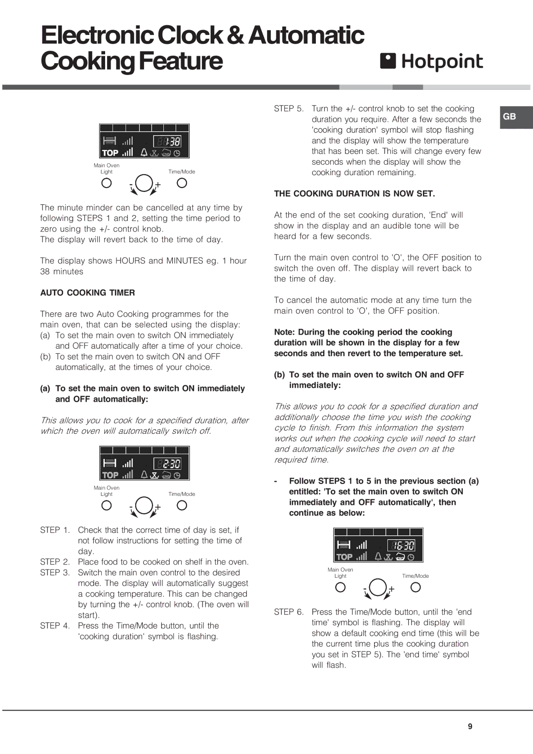 Hotpoint DE89X, DQ89I1, AHP67X1 manual Cooking Duration is NOW SET, Auto Cooking Timer 