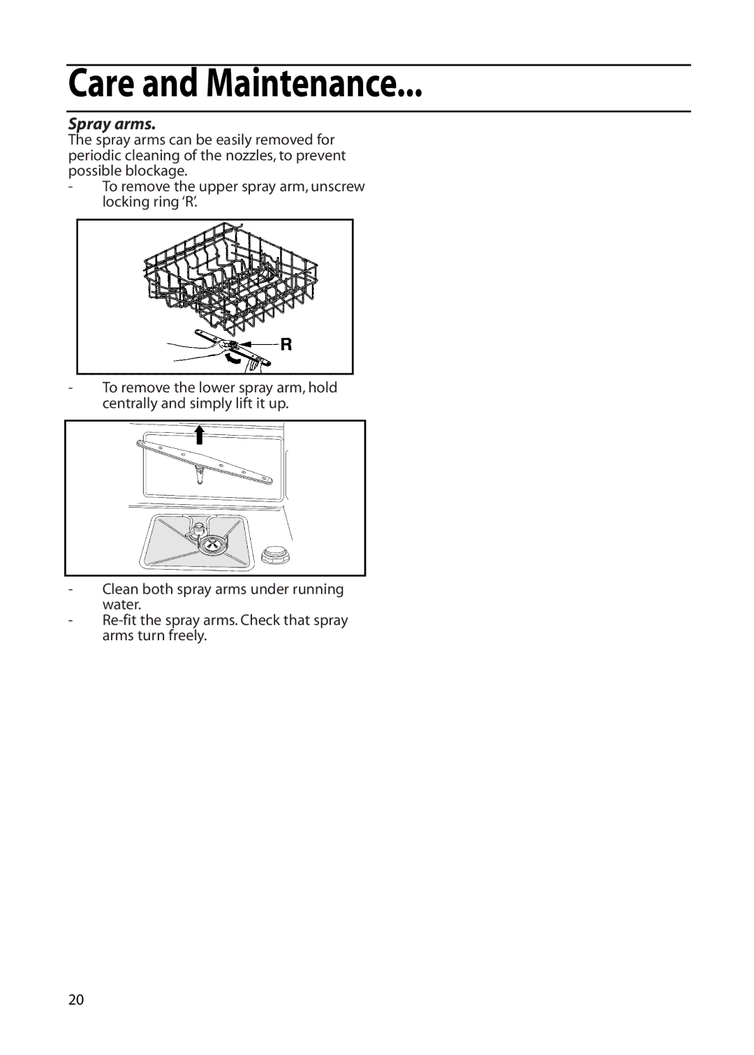 Hotpoint DF56, DF55 installation instructions Spray arms 