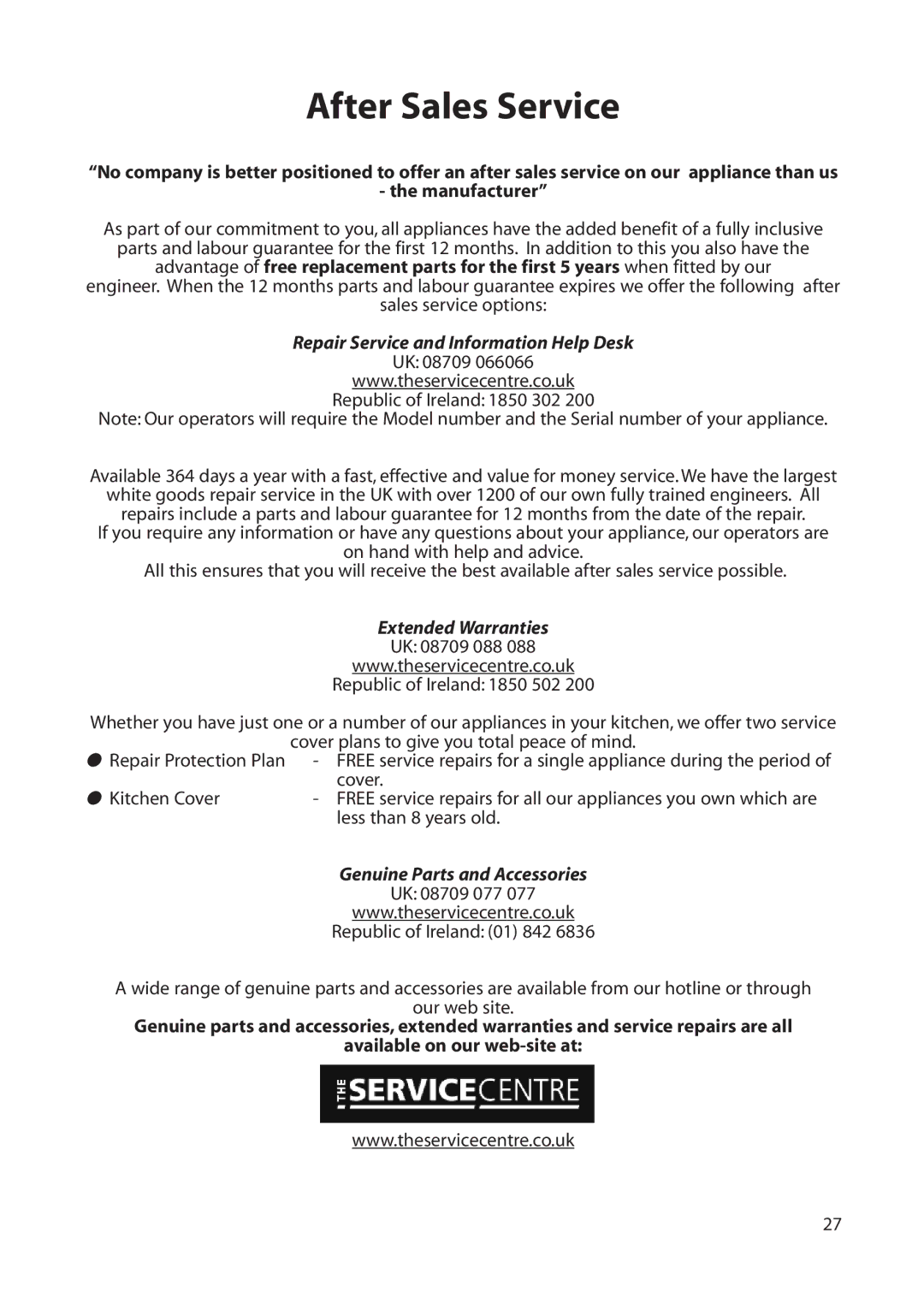 Hotpoint DF55, DF56 installation instructions After Sales Service 