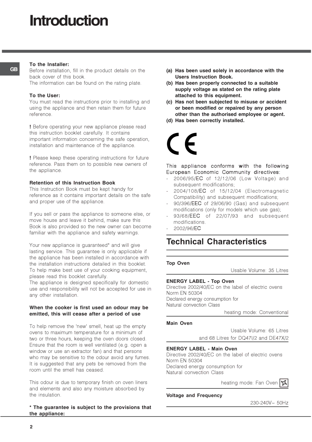 Hotpoint DH 93 CX, DH93 K, DH93 X manual Introduction, To the Installer, To the User, Retention of this Instruction Book 