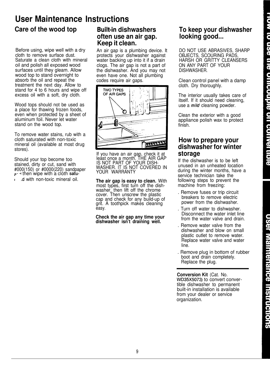 Hotpoint Dishwasher manual User Maintenance Instructions, Care of the wood top, To keep your dishwasher Looking good 