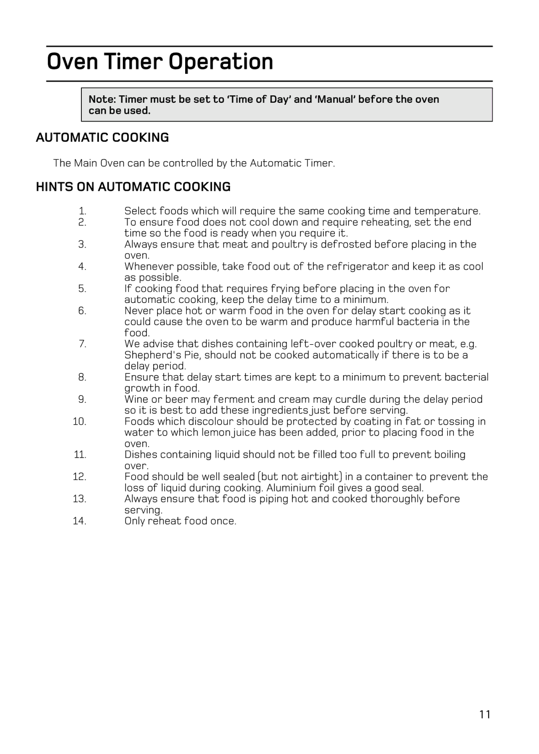 Hotpoint double oven cookers manual Oven Timer Operation 