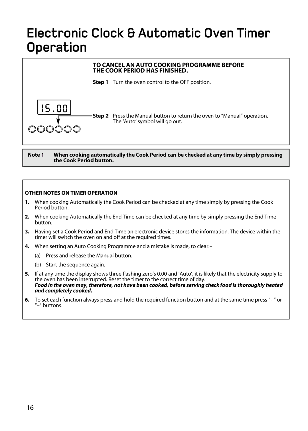 Hotpoint double oven cookers manual Other Notes on Timer Operation 