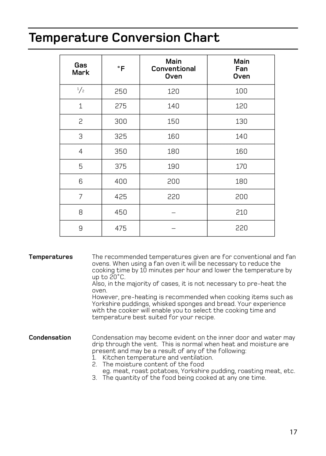 Hotpoint double oven cookers manual Temperature Conversion Chart, Gas Main, Mark, Conventional Fan, Oven 