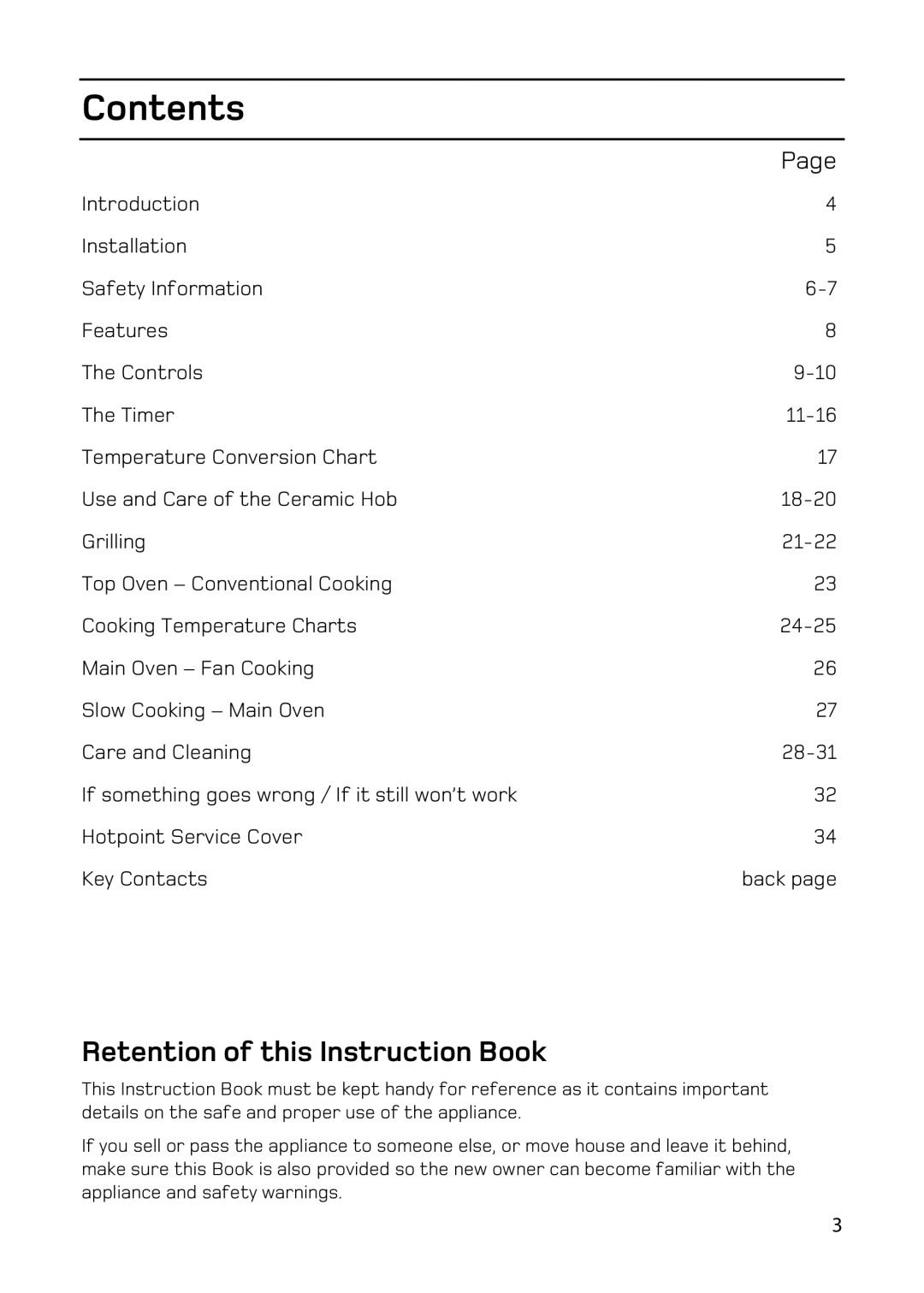 Hotpoint double oven cookers manual Contents 