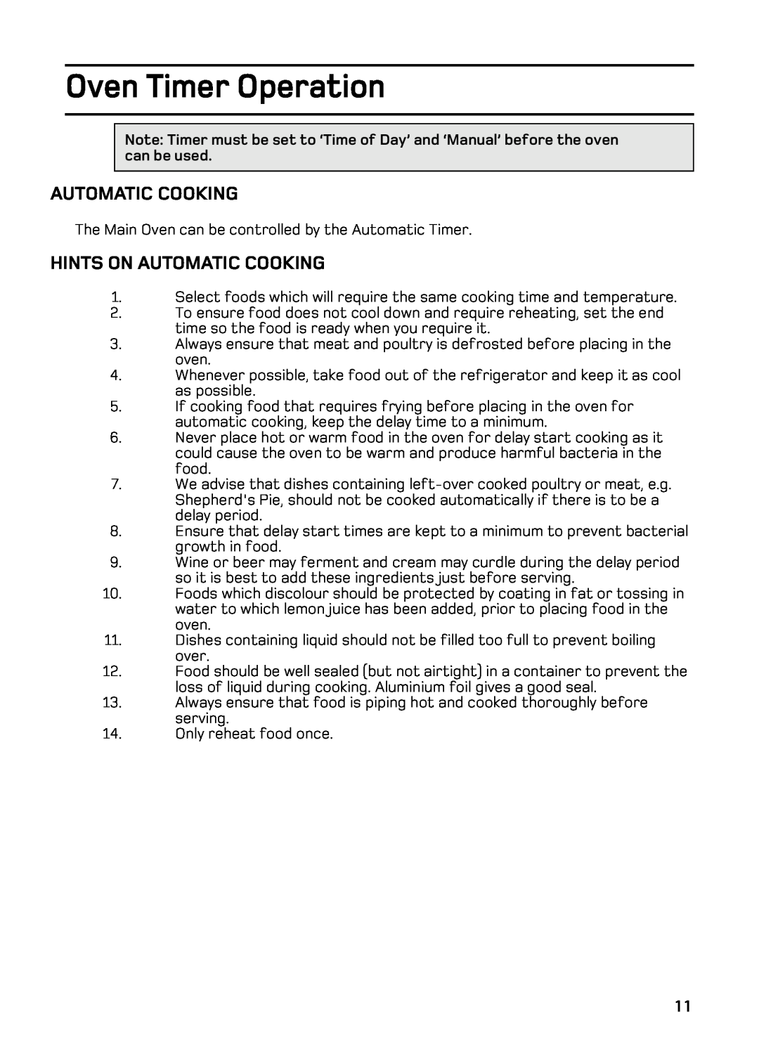 Hotpoint double oven cookers manual Oven Timer Operation, Hints On Automatic Cooking 