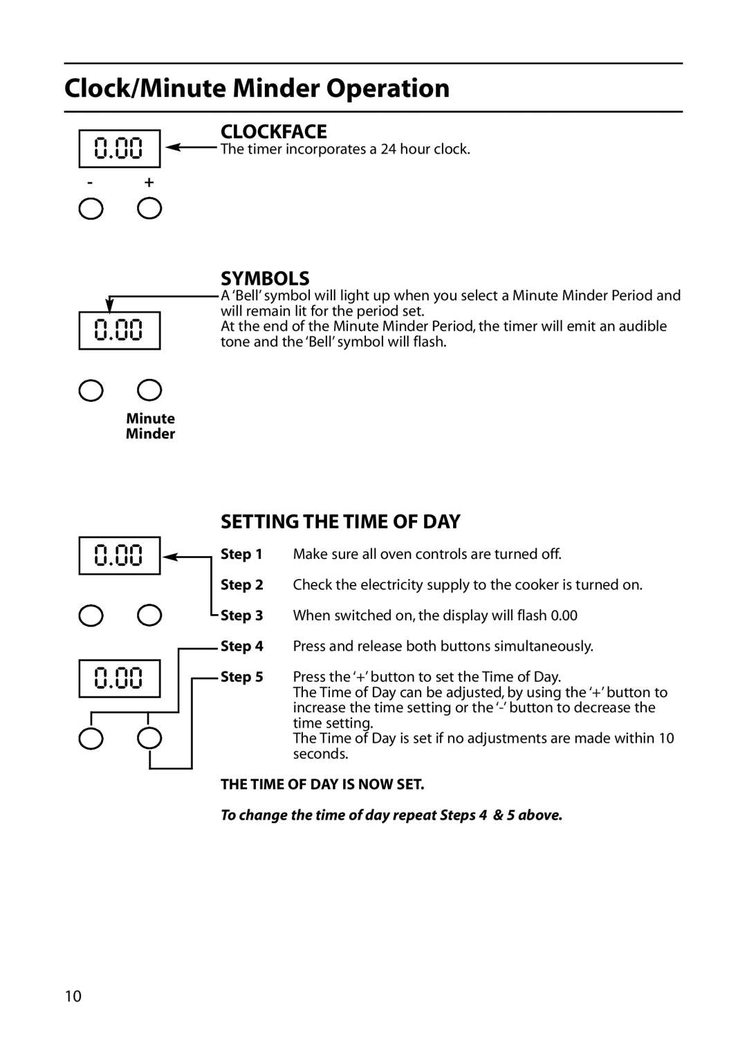 Hotpoint DOUBLE OVEN manual Clock/Minute Minder Operation, Timer incorporates a 24 hour clock 