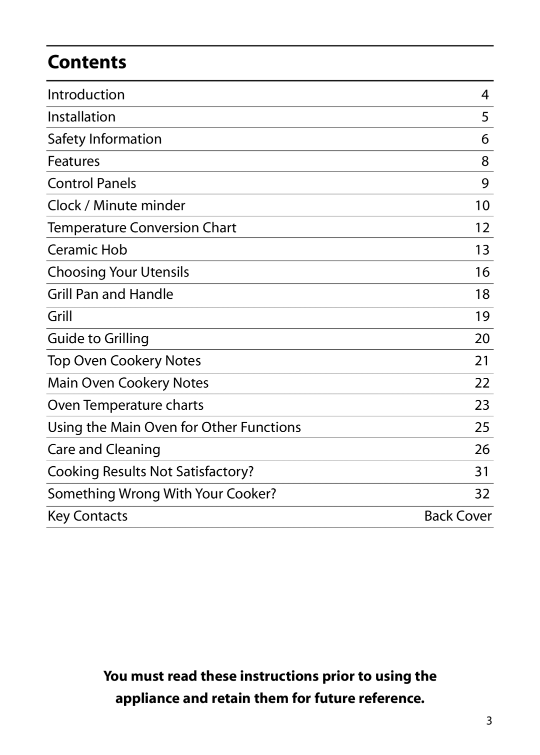 Hotpoint DOUBLE OVEN manual Contents 