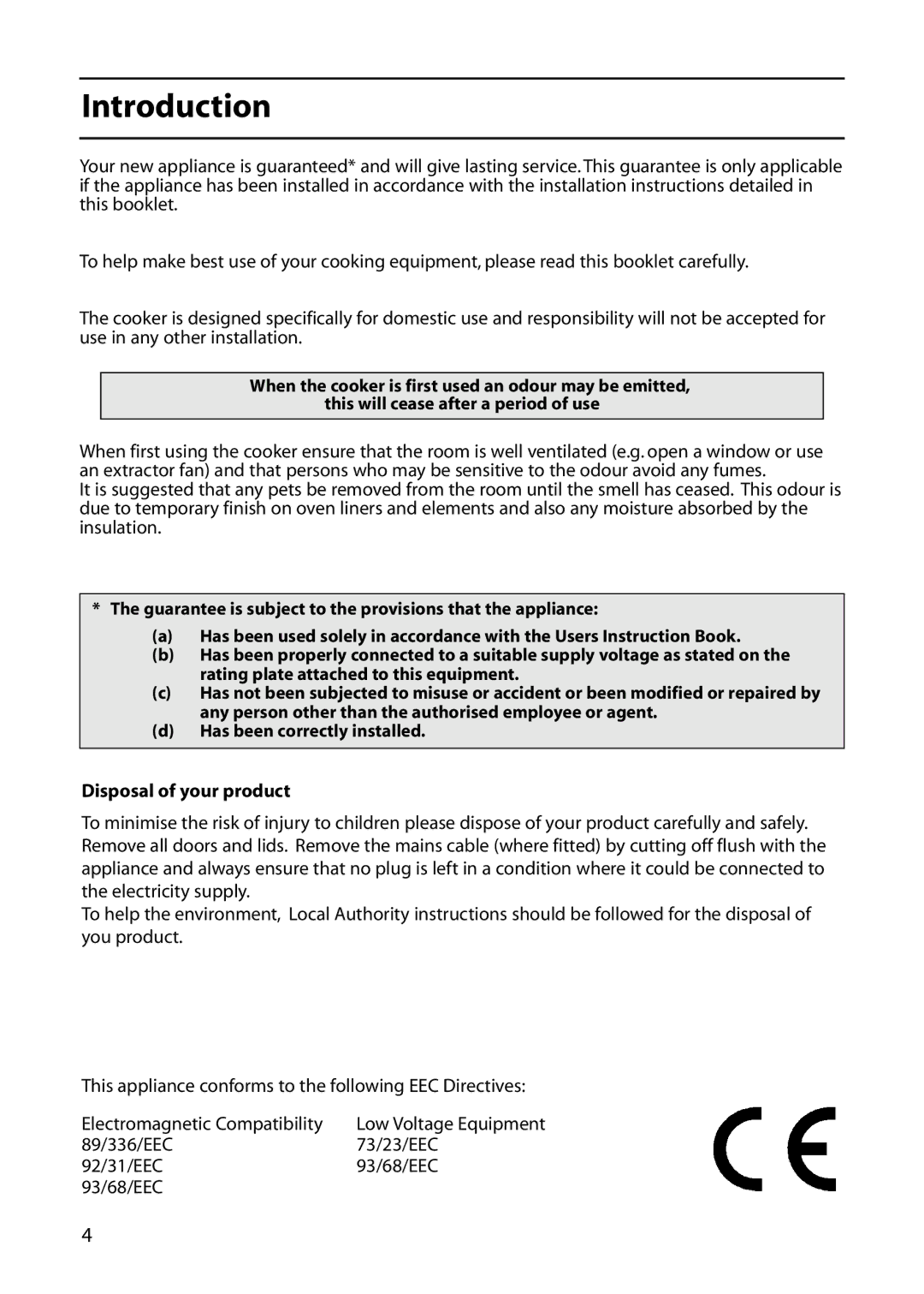 Hotpoint DOUBLE OVEN manual Introduction, Disposal of your product, 89/336/EEC 73/23/EEC 92/31/EEC 93/68/EEC 