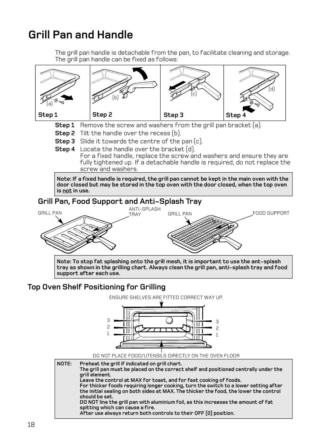 Hotpoint DE47, DQ77, DE77, DQ47 manual Grill Pan and Handle, Step 