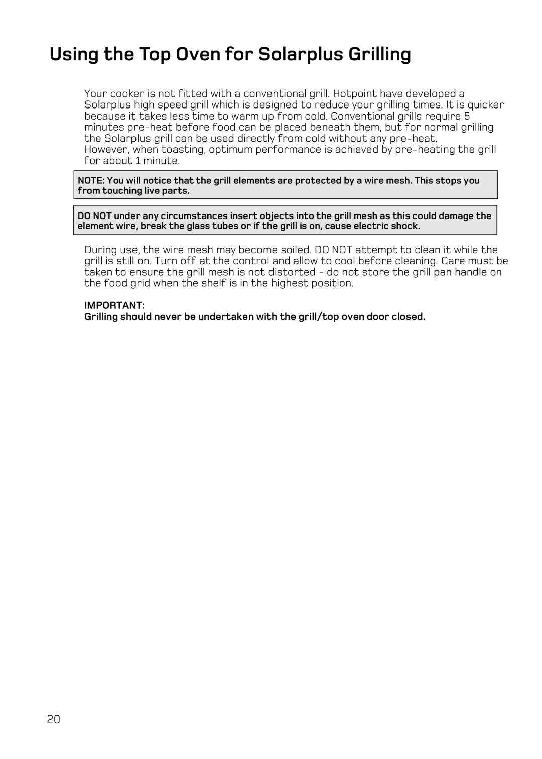 Hotpoint DQ77, DE77, DE47, DQ47 manual Using the Top Oven for Solarplus Grilling 