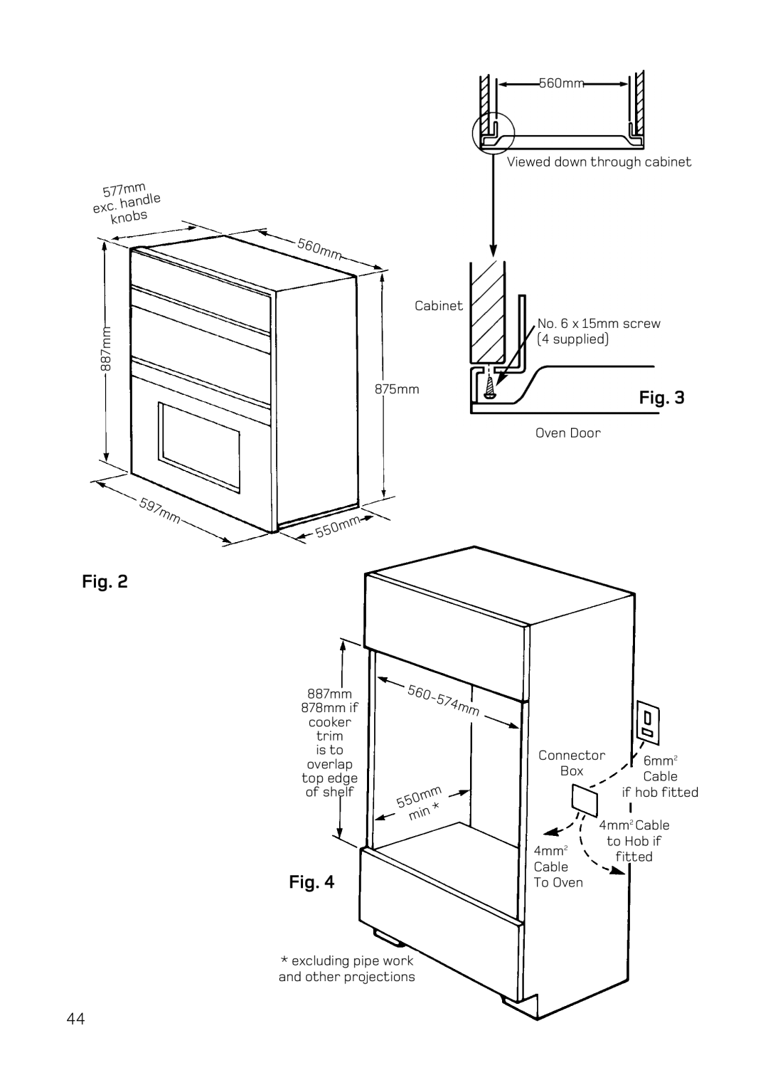 Hotpoint DQ77, DE77, DE47, DQ47 manual 597mm 