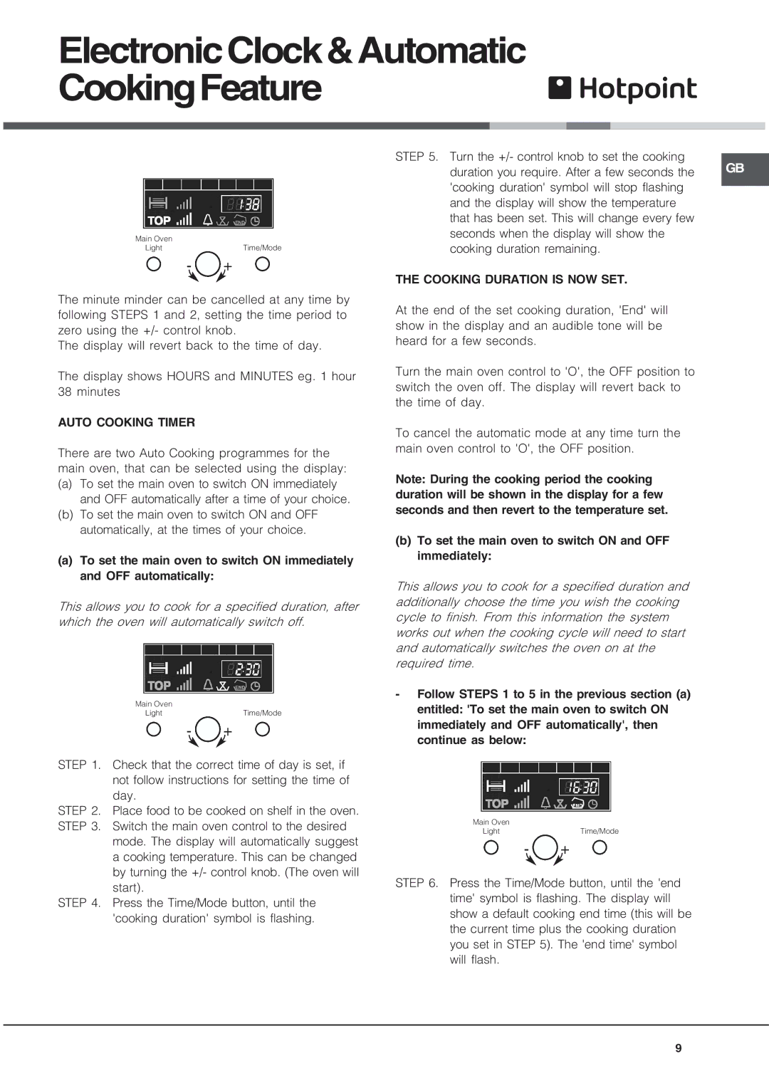 Hotpoint DQ891 manual ElectronicClock&Automatic CookingFeature, Cooking Duration is NOW SET, Auto Cooking Timer 