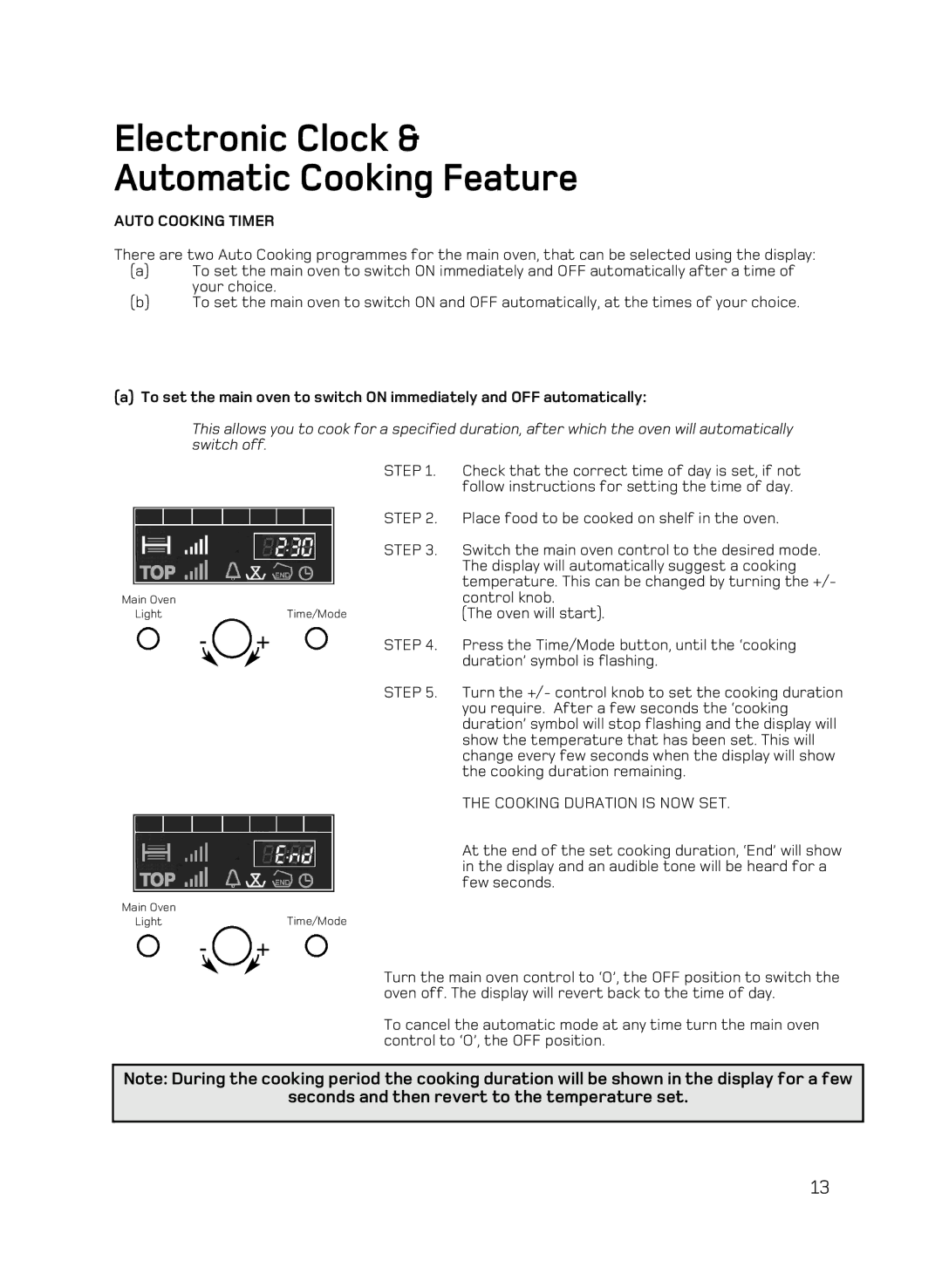 Hotpoint DE89X1, DQ89I, AHP67X manual Seconds and then revert to the temperature set, Auto Cooking Timer 