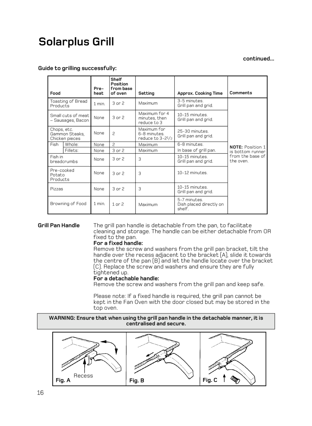 Hotpoint DE89X1, DQ89I, AHP67X manual Guide to grilling successfully, For a fixed handle, For a detachable handle 