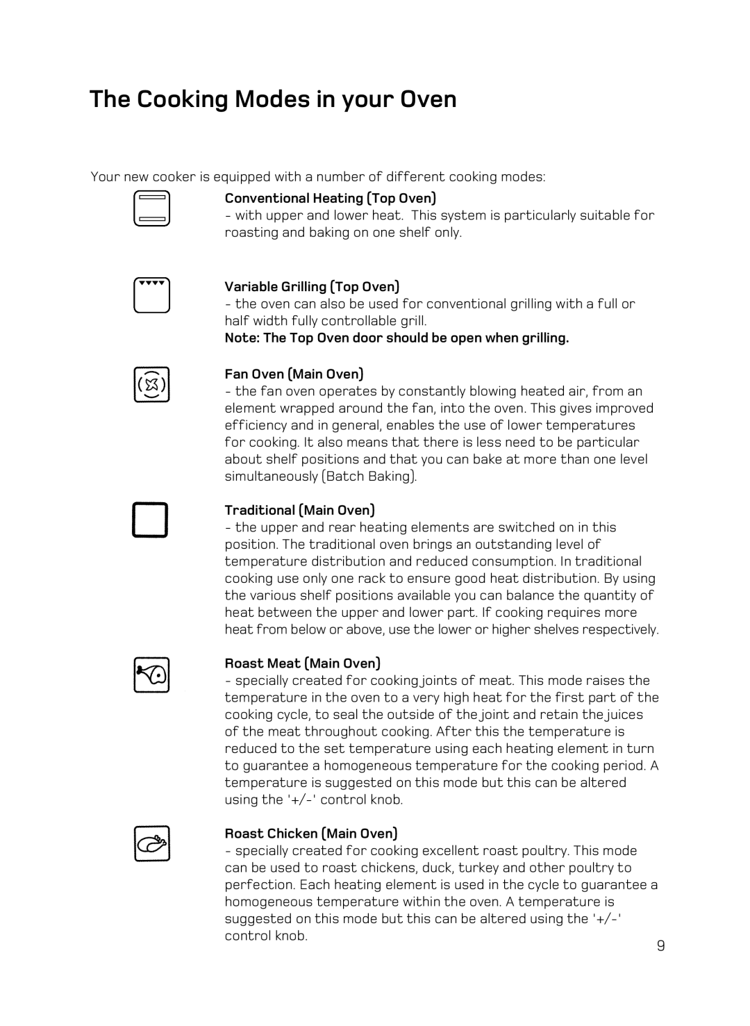 Hotpoint DQ89I, DE89X1, AHP67X manual Cooking Modes in your Oven 