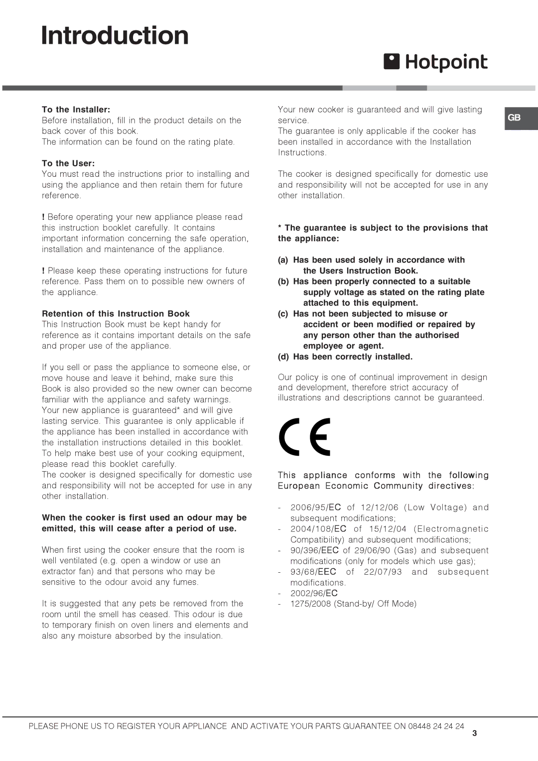 Hotpoint DSC60G manual Introduction, To the Installer, To the User, Retention of this Instruction Book 