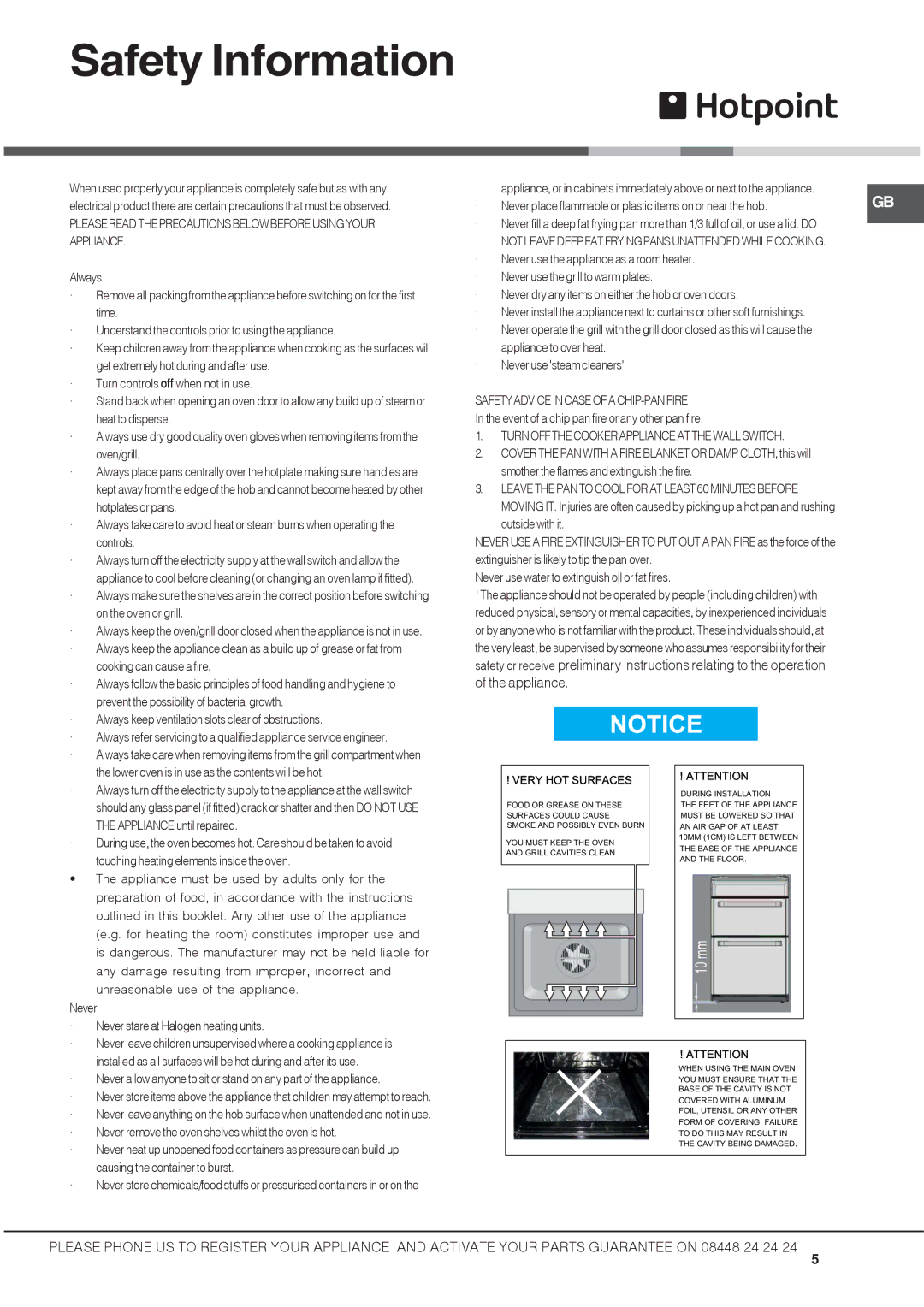 Hotpoint DSC60G manual Safety Information, Oven/grill 