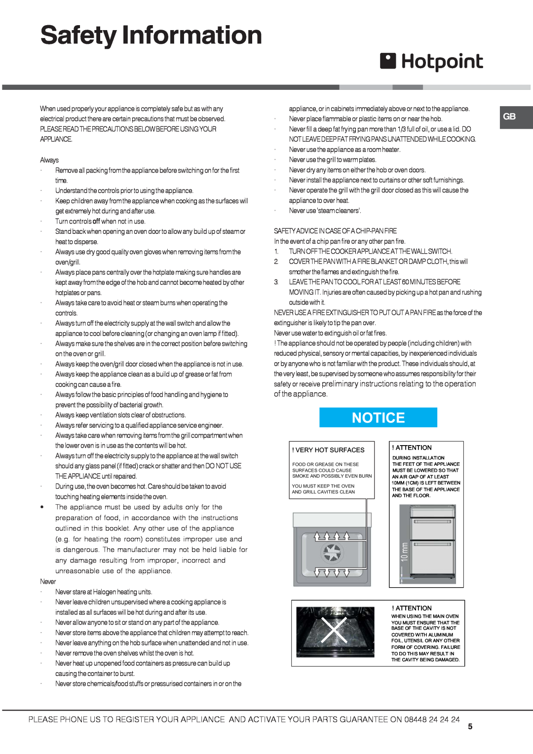 Hotpoint DSC60G manual Safety Information, of the appliance 