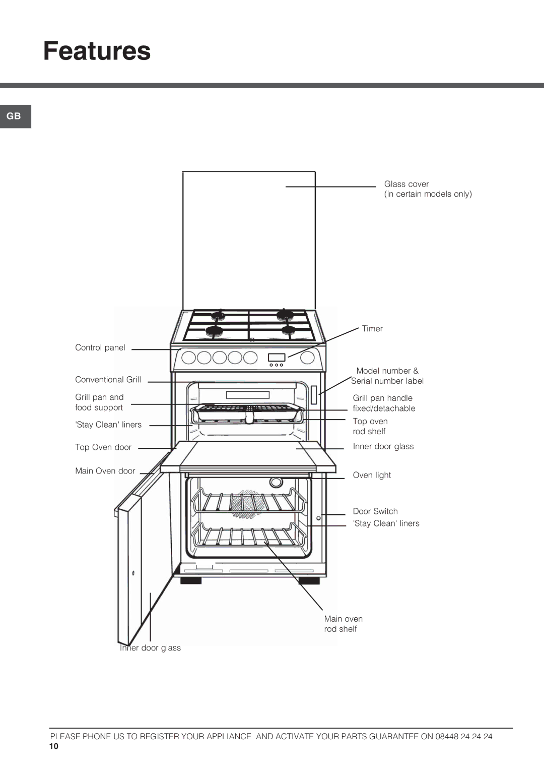 Hotpoint 62DGW, DSG60S, HUG61P, HUG61X, HUG61G, HUG61K, HAG60P, HAG60G, HAG60S, 60HGP, 62DGG, HAG 60K, HAG60X Features 