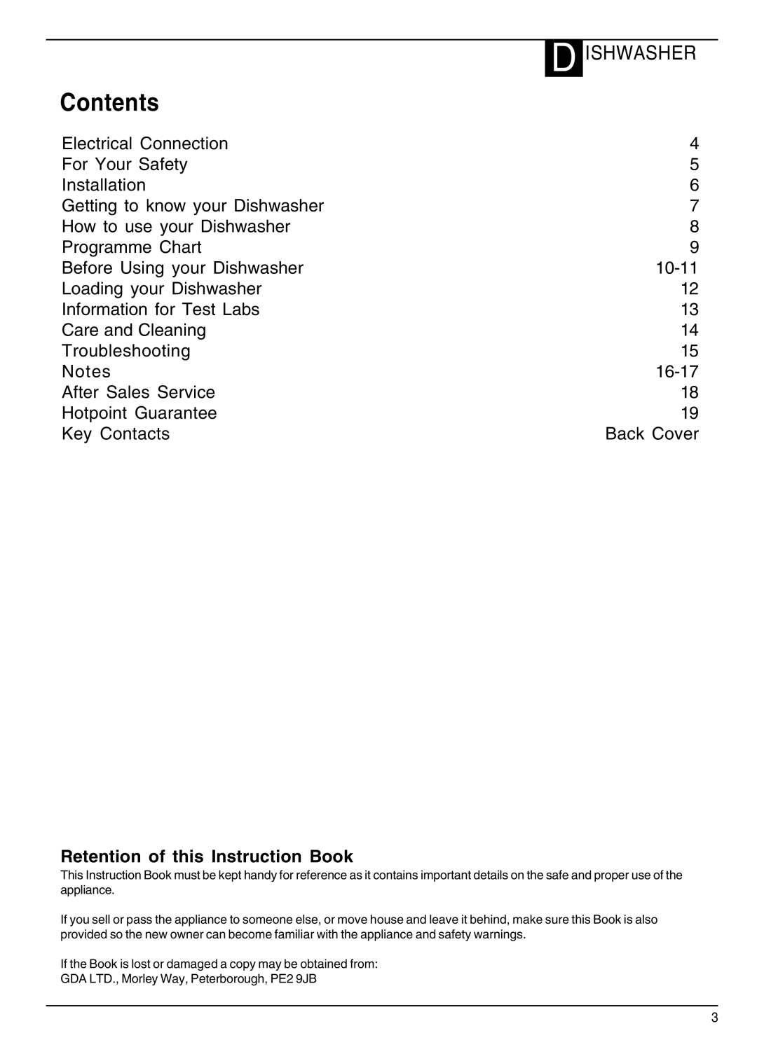 Hotpoint DWF40 manual Contents 