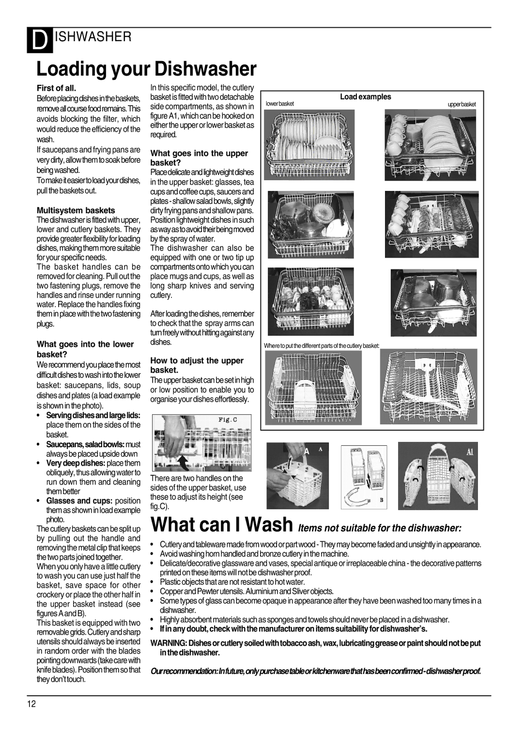 Hotpoint DWF50, DWM55 manual Loading your Dishwasher 