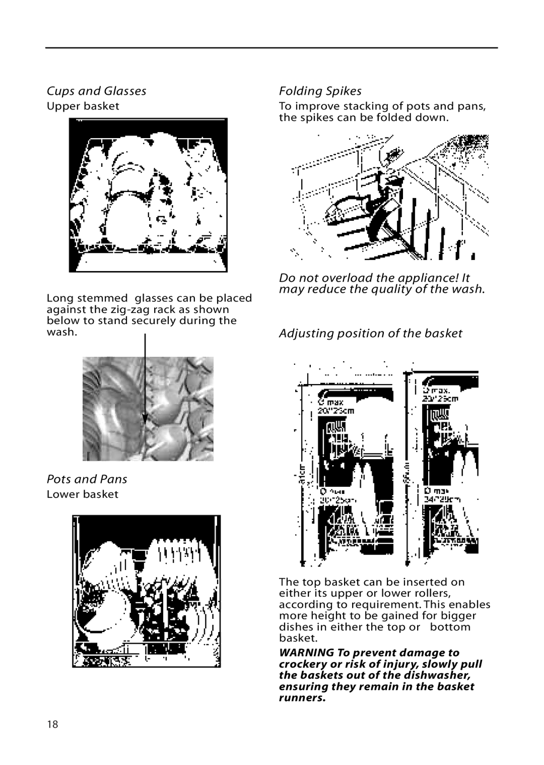 Hotpoint DWF61, DWF60 installation instructions Pots and Pans 