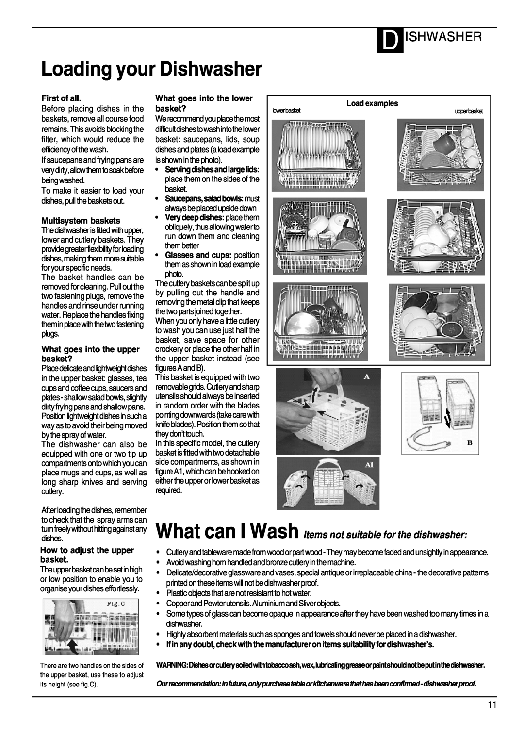 Hotpoint DWF70 Loading your Dishwasher, D Ishwasher, What can I Wash Items not suitable for the dishwasher, First of all 