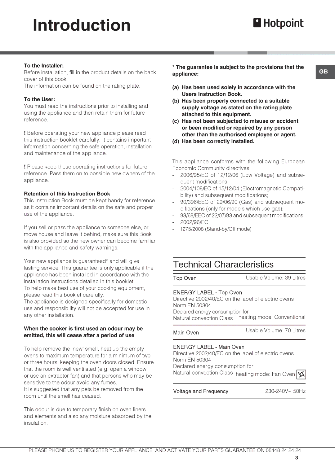 Hotpoint DX 1032 CX S manual Introduction, To the Installer, To the User, Retention of this Instruction Book 