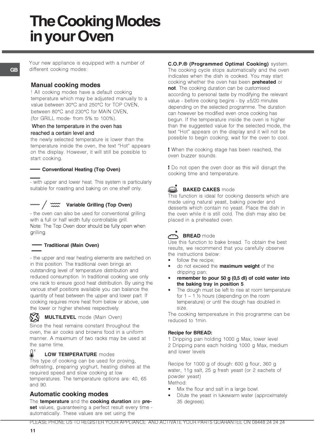 Hotpoint DX 1032 CX manual Manual cooking modes, Automatic cooking modes 