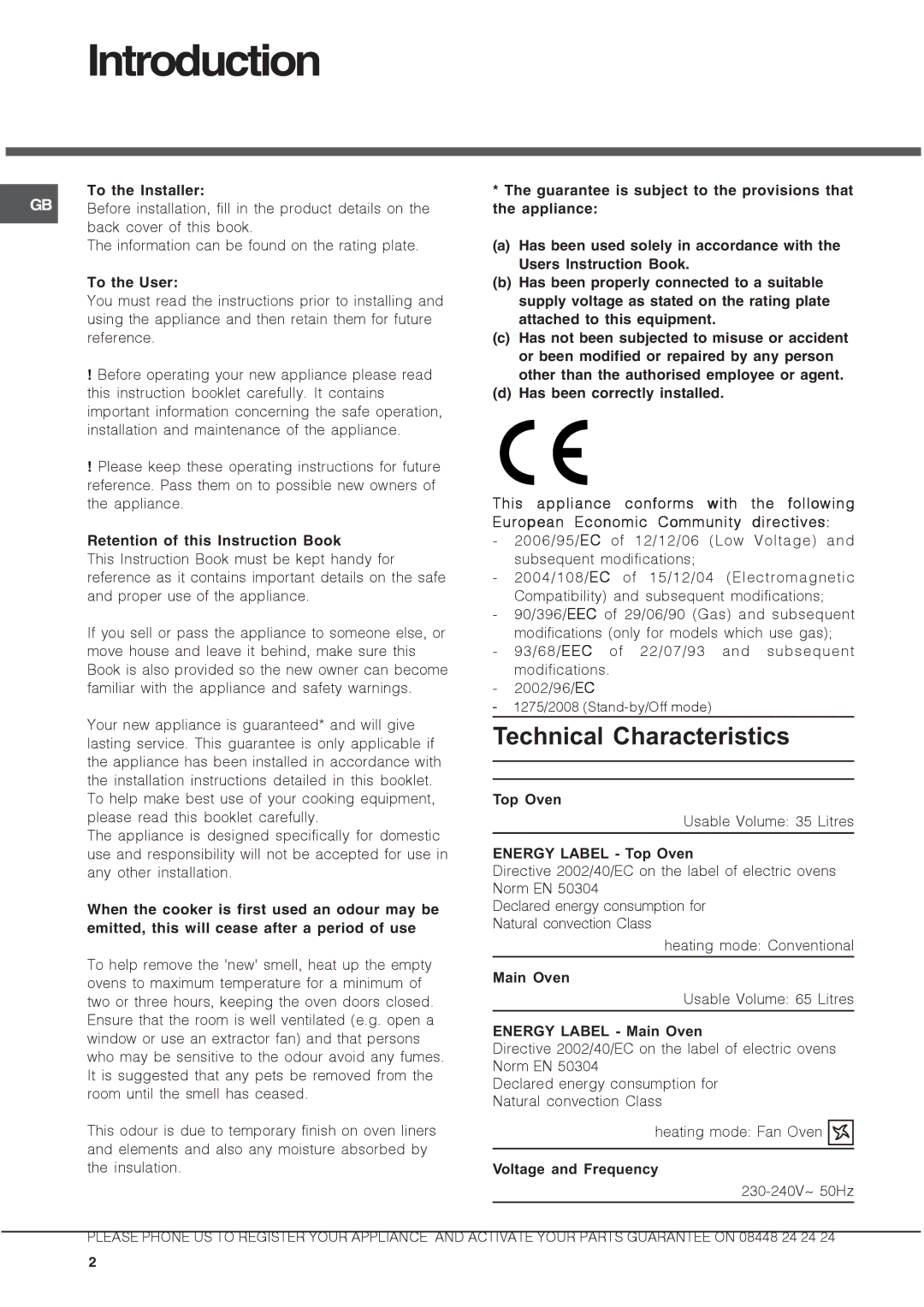 Hotpoint DX 1032 CX manual Introduction, To the Installer, To the User, Retention of this Instruction Book 