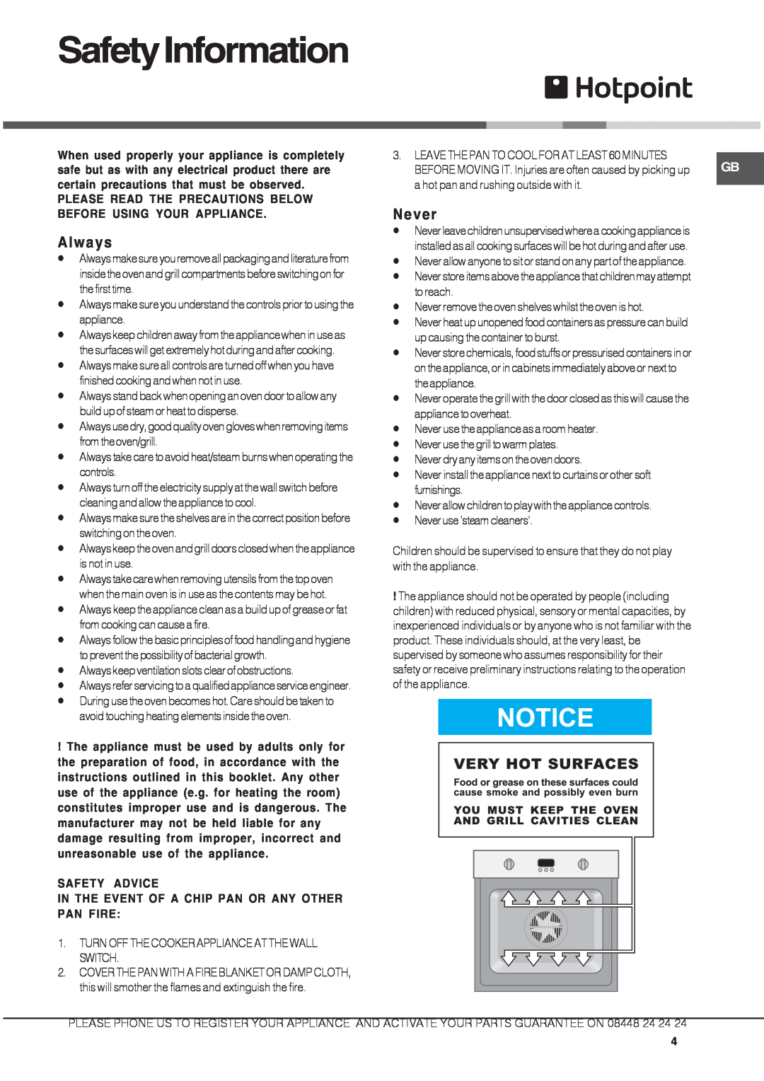 Hotpoint DX 1032 CX manual SafetyInformation, Always, Never, Please Read The Precautions Below Before Using Your Appliance 