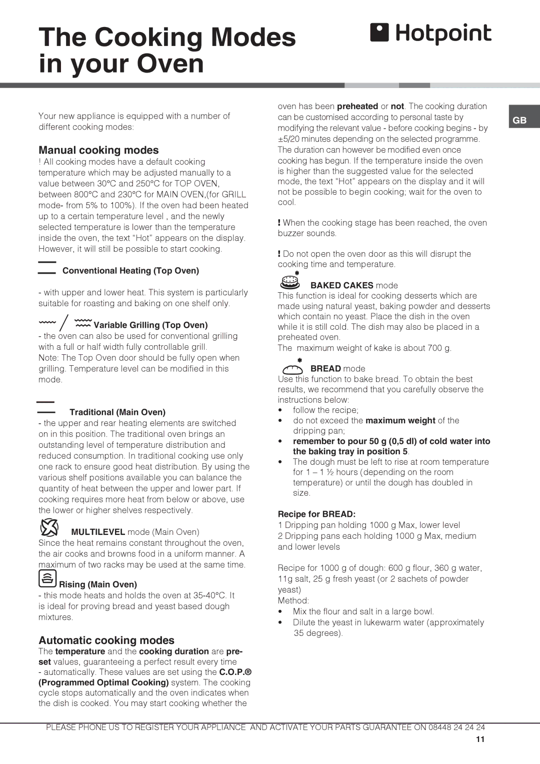 Hotpoint DX 892 CX S manual Cooking Modes in your Oven, Manual cooking modes, Automatic cooking modes 