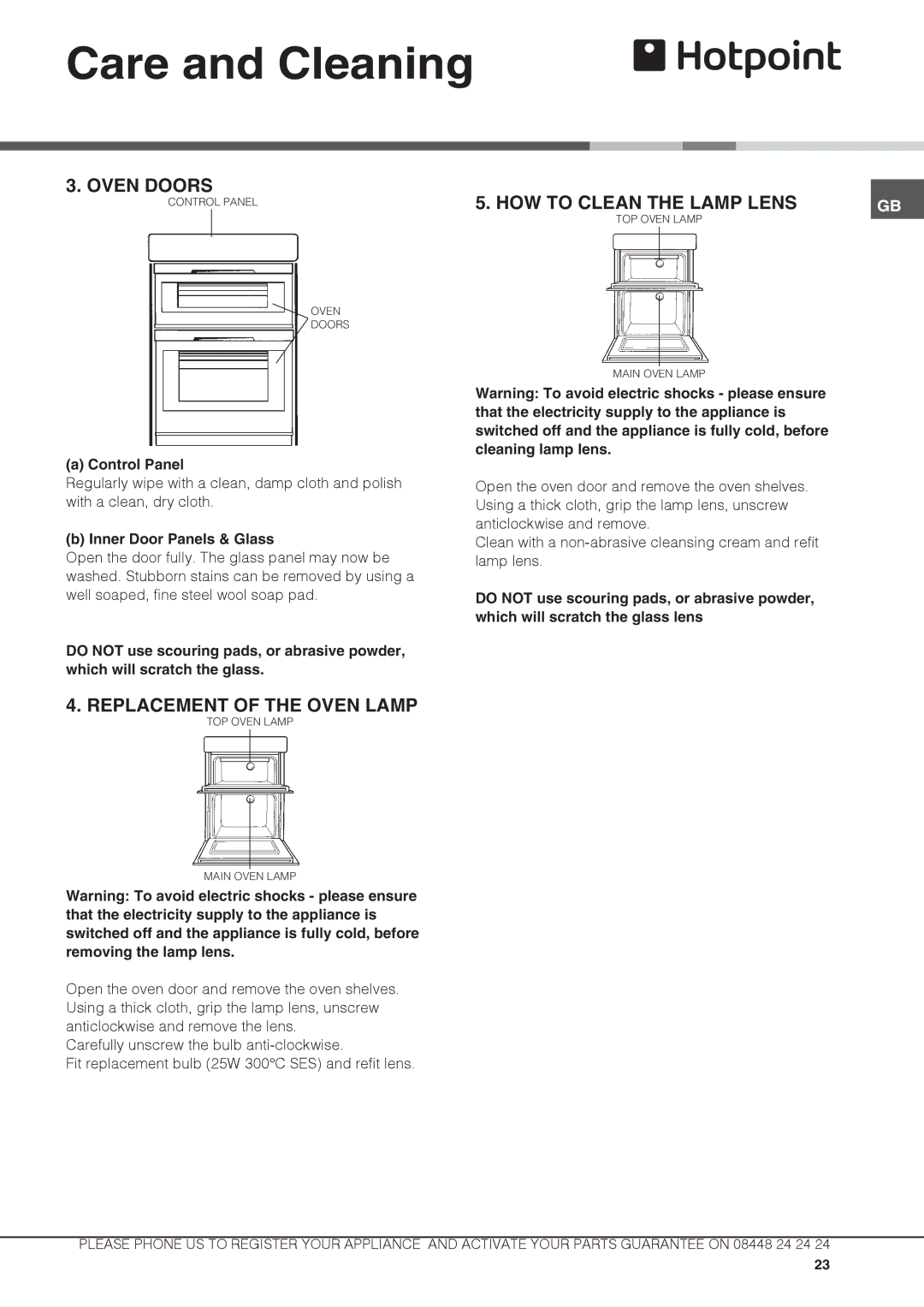 Hotpoint DX 892 CX S manual Control Panel, Inner Door Panels & Glass 