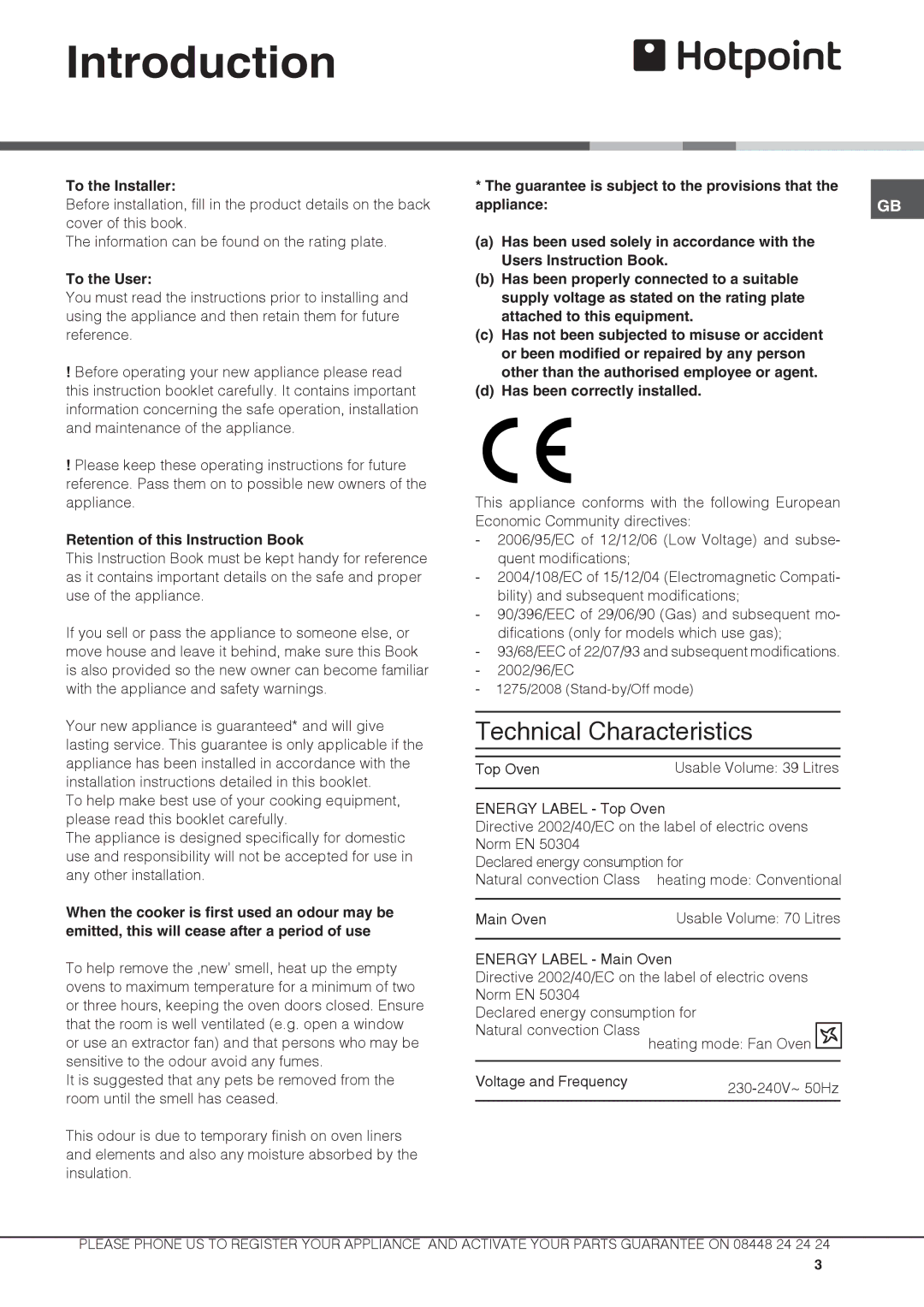 Hotpoint DX 892 CX S manual Introduction, To the Installer, To the User, Retention of this Instruction Book 