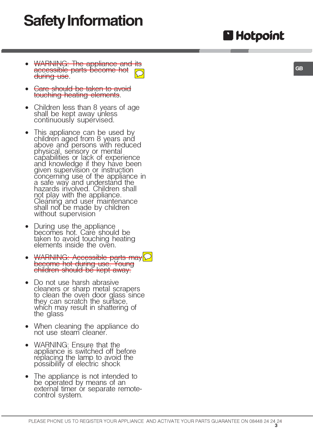 Hotpoint DX 892 CX manual SafetyInformation 