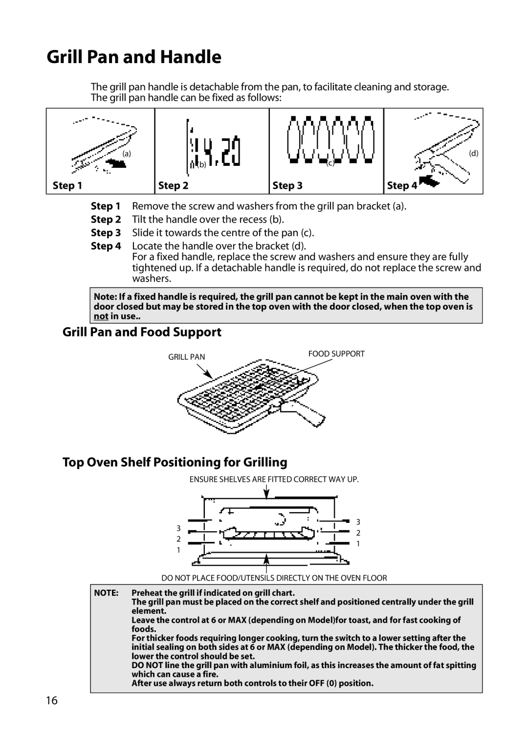 Hotpoint DY46 BD42 BD32 manual Grill Pan and Handle, Step 