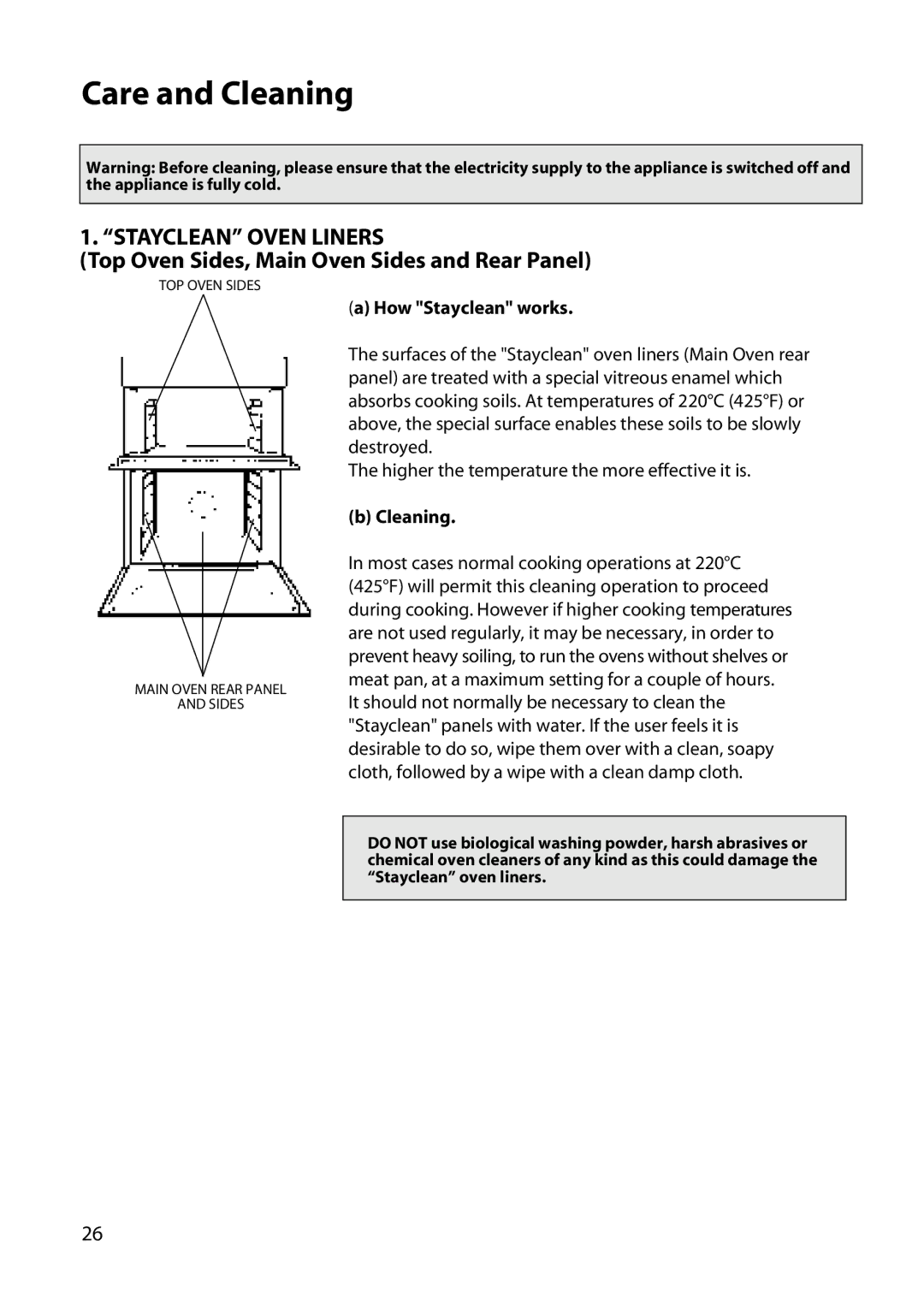 Hotpoint DY46 BD42 BD32 manual Care and Cleaning, Stayclean Oven Liners, How Stayclean works 