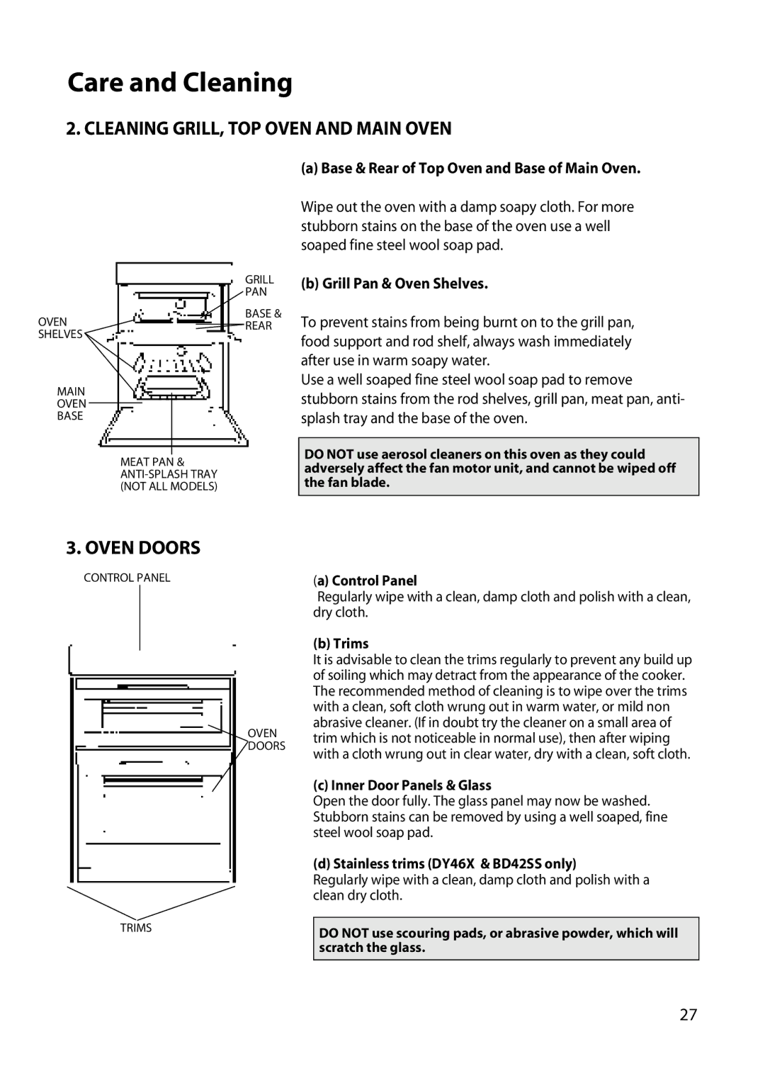 Hotpoint DY46 BD42 BD32 Cleaning GRILL, TOP Oven and Main Oven, Oven Doors, Base & Rear of Top Oven and Base of Main Oven 