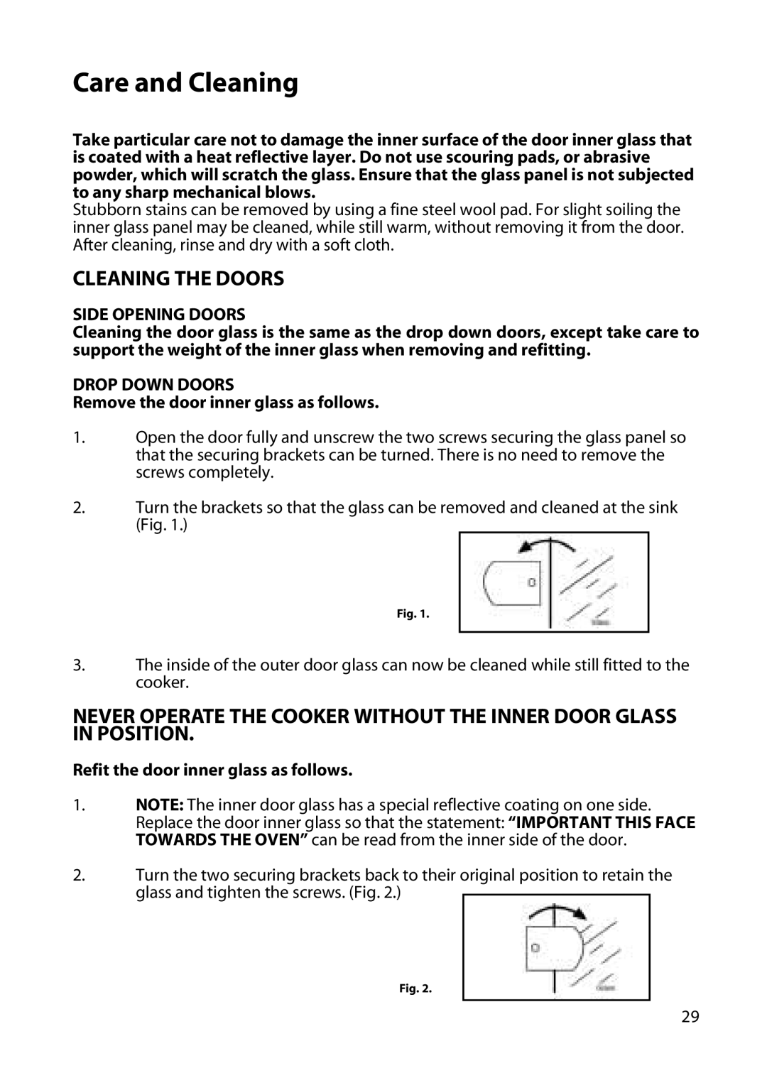 Hotpoint DY46 BD42 BD32 manual Cleaning the Doors 