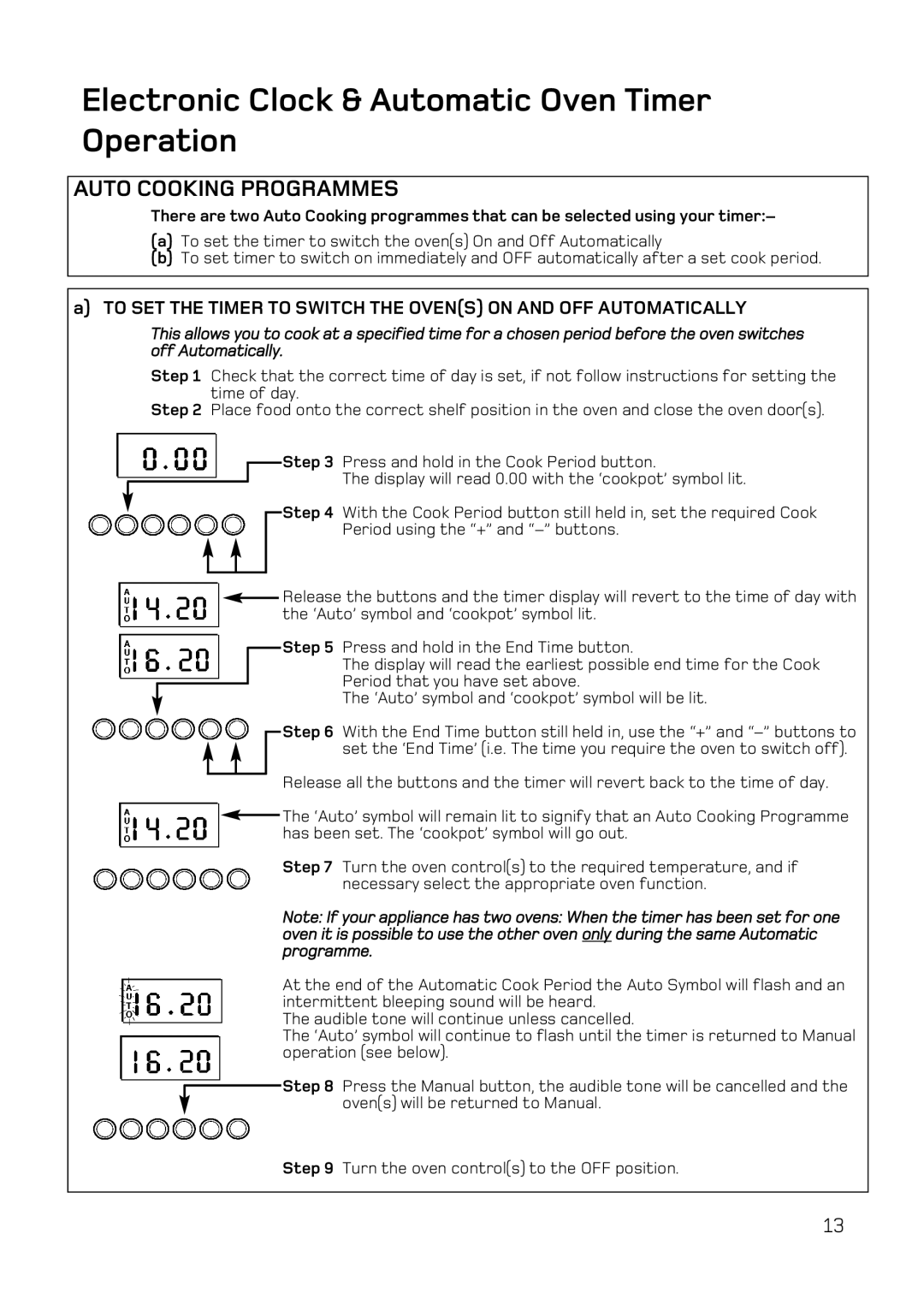 Hotpoint BD32 Mk2, DY46 Mk2, BD42 Mk2 manual Auto Cooking Programmes 