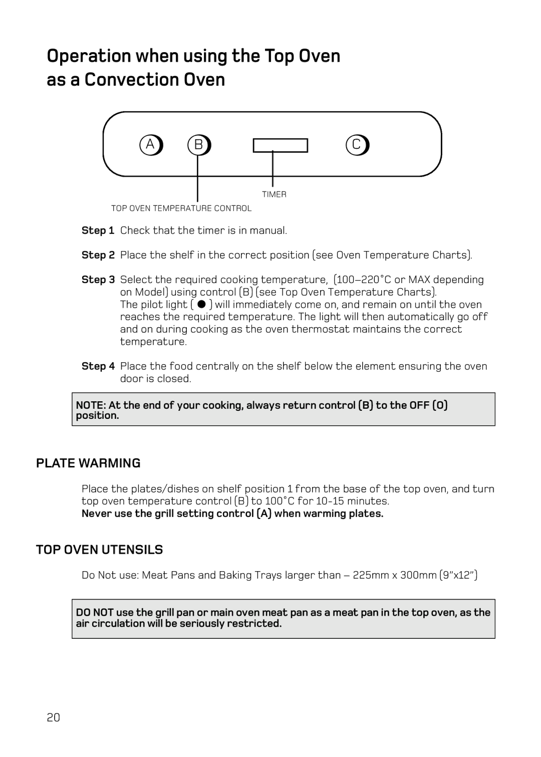 Hotpoint BD42 Mk2, DY46 Mk2 manual Operation when using the Top Oven as a Convection Oven, Plate Warming, TOP Oven Utensils 