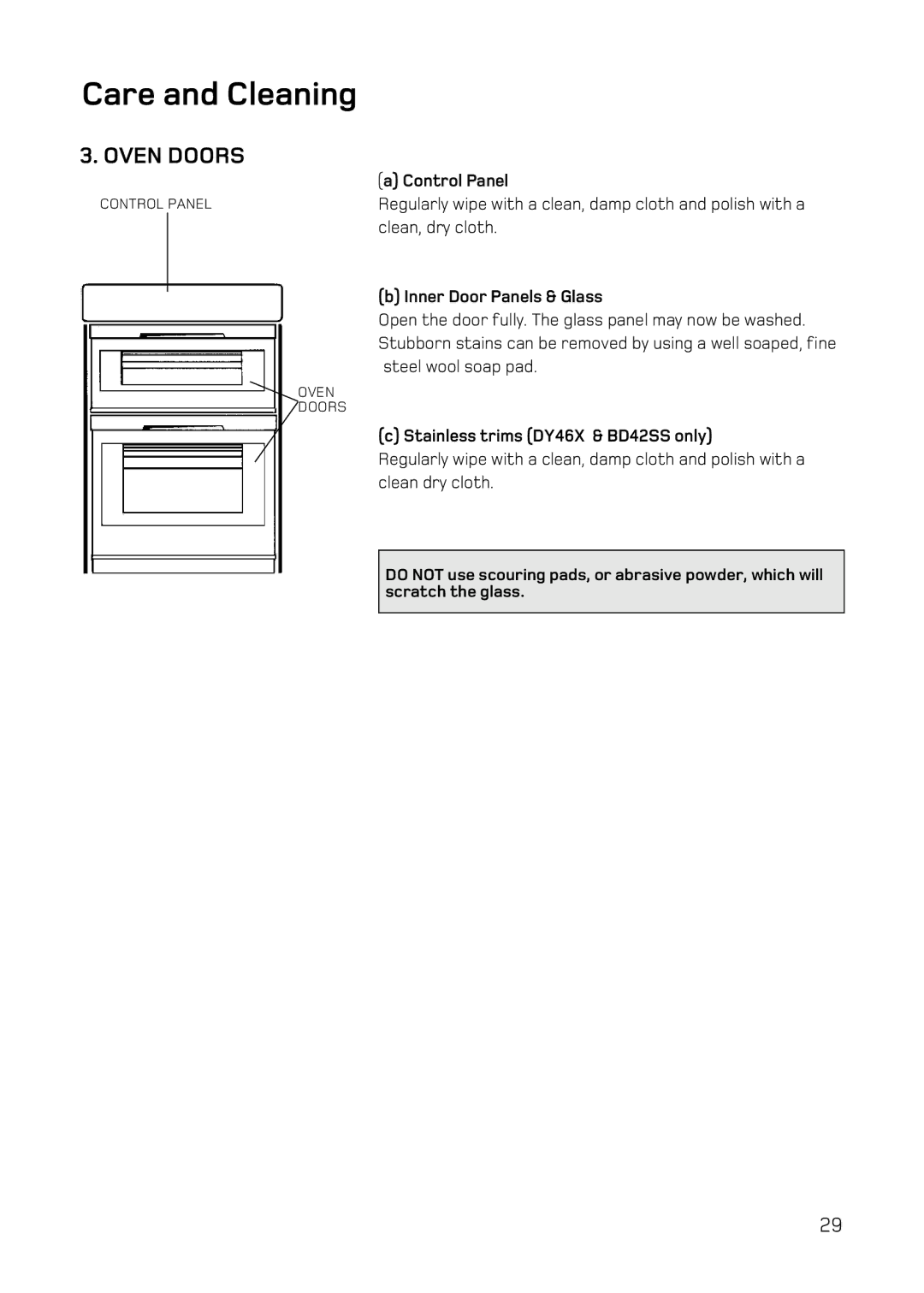 Hotpoint BD42 Mk2, DY46 Mk2, BD32 Mk2 manual Oven Doors, Inner Door Panels & Glass 