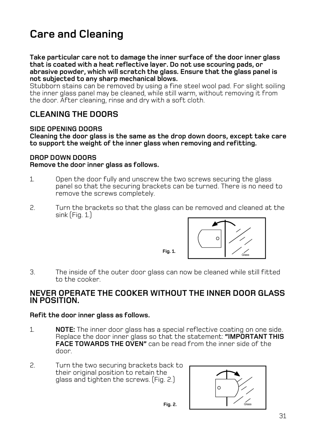 Hotpoint BD32 Mk2, DY46 Mk2, BD42 Mk2 manual Remove the door inner glass as follows, Refit the door inner glass as follows 