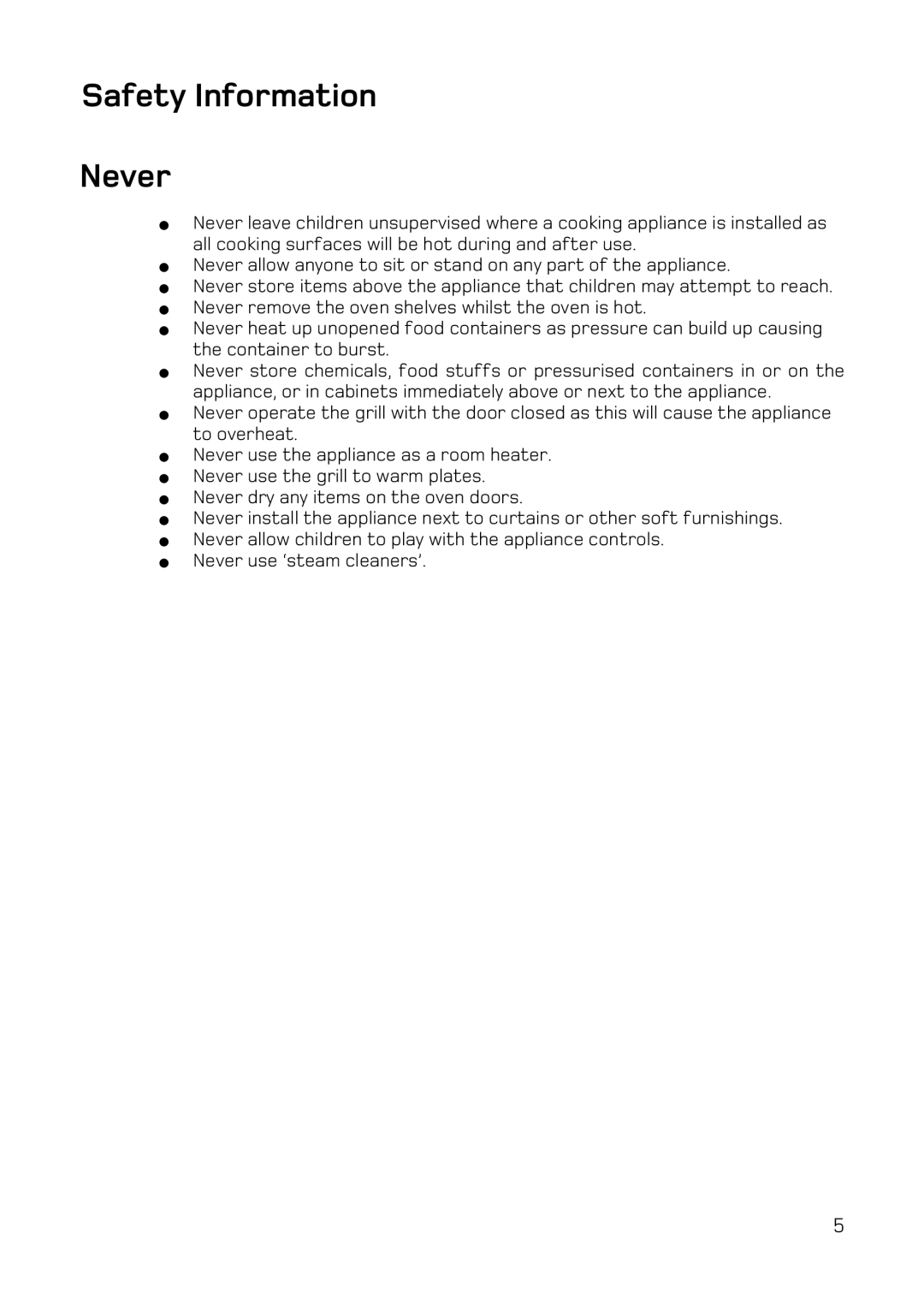 Hotpoint BD42 Mk2, DY46 Mk2, BD32 Mk2 manual Safety Information Never 