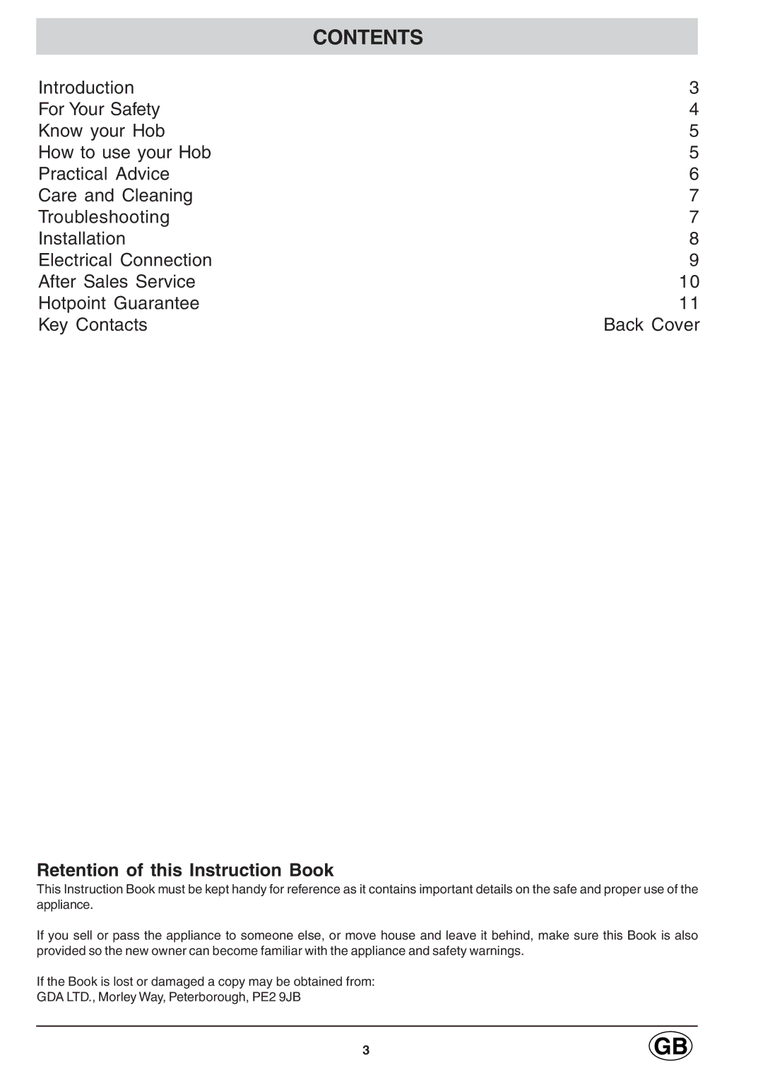 Hotpoint E6004 manual Contents 