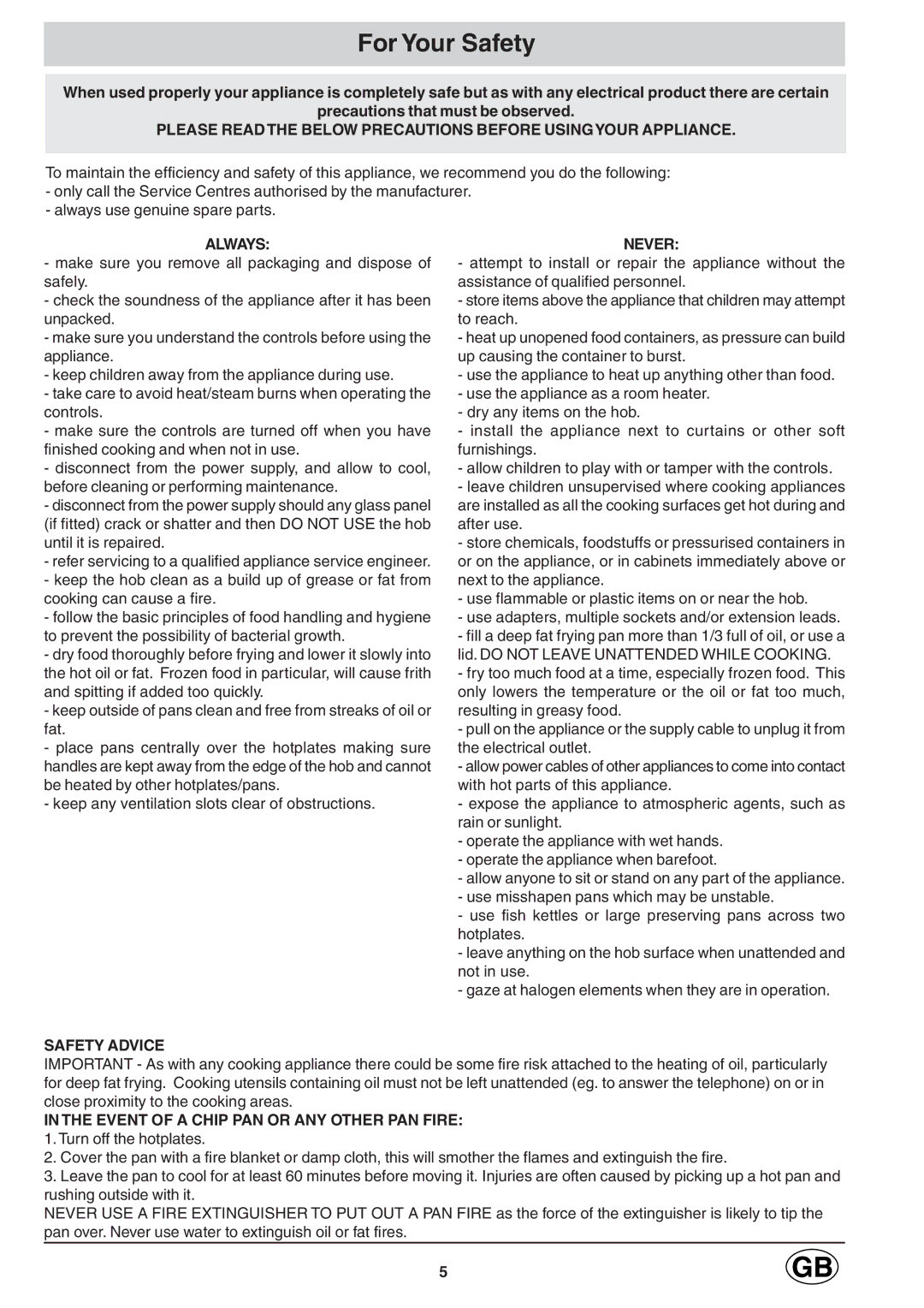 Hotpoint E6004 manual For Your Safety, Please Readthe below Precautions Before Usingyour Appliance 