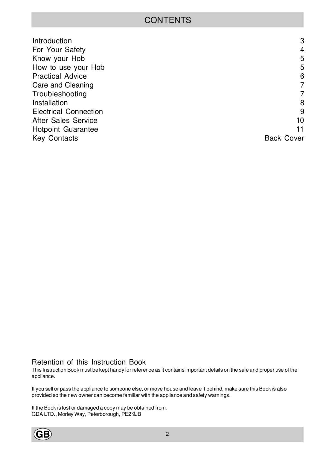 Hotpoint E604 manual Contents 