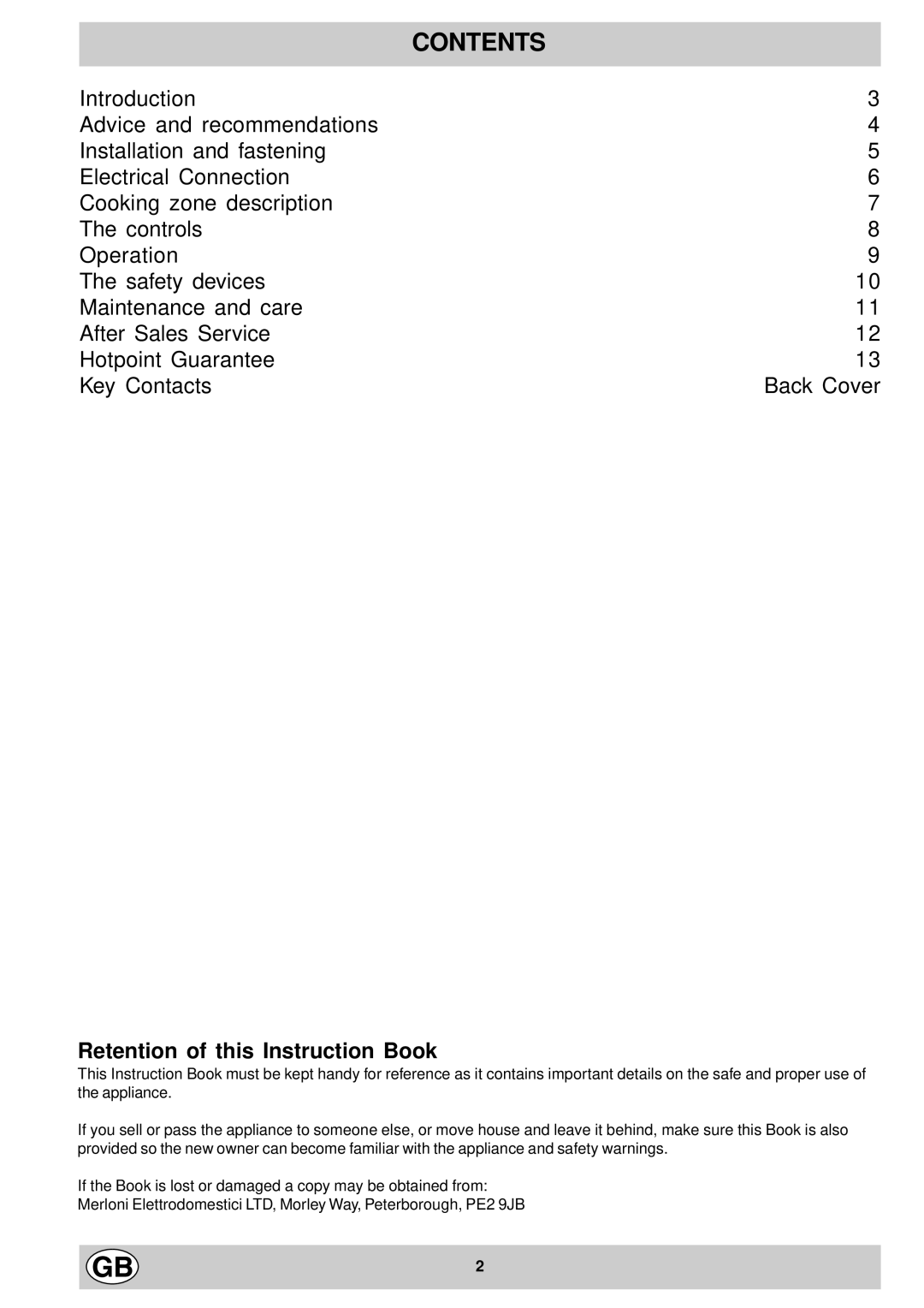 Hotpoint E7134, E6005 manual Contents 