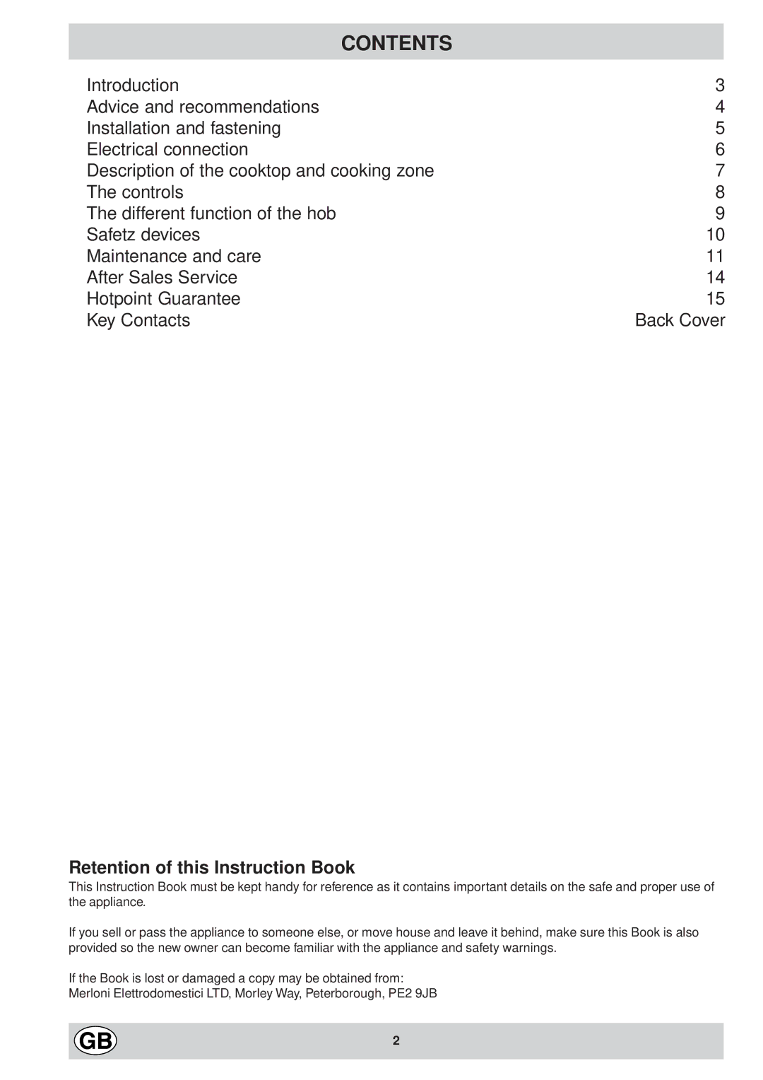 Hotpoint EC6005 manual Contents 